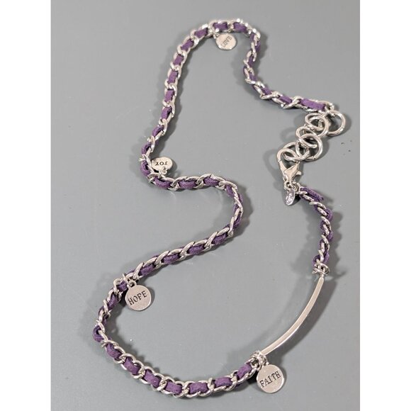 Premier Designs Wrap Bracelet Purple Woven Chain Love Hope Faith Charm22" - Picture 4 of 6